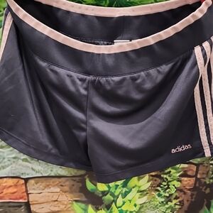 Adidas Gray And Pink Athletic Shorts with Signature Stripes